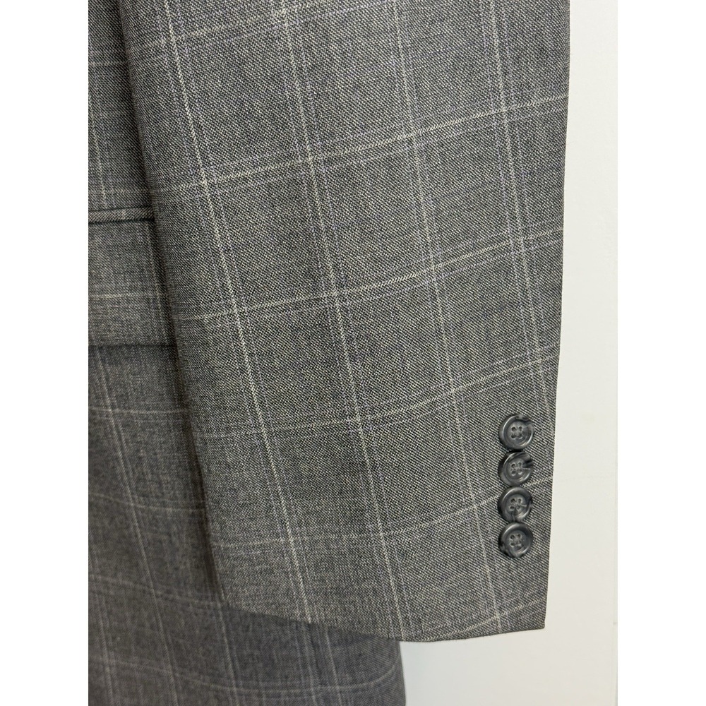 Jos A Bank Travelers Sport Coat Mens 44L Tailored Fit Grey‎ Plaid Wool Blazer - Picture 4 of 12